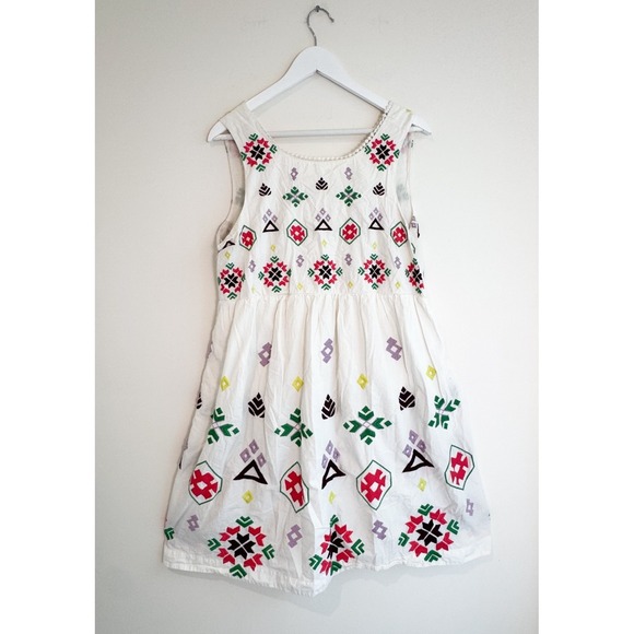 Anthropologie Dolly Embroidered %100 Cotton Midi Dress White Cotton Boho  Sz L - Picture 2 of 16